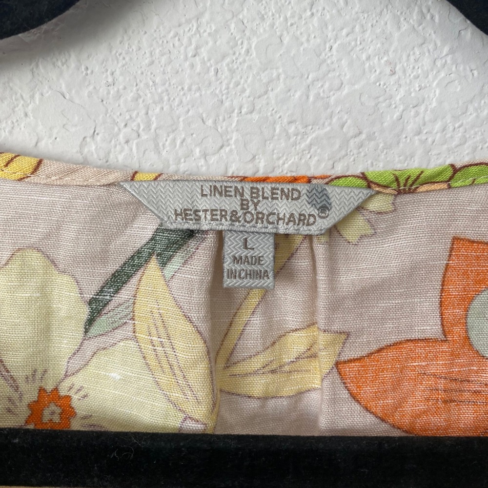 Hester & Orchard Linen Blend Floral Blouse Boho‎ Cottagecore Top Size L Resort - Picture 4 of 10